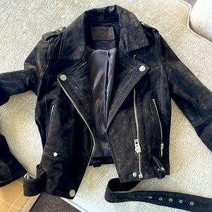 Black leather motor jacket